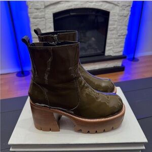 Jeffrey Campbell Dark Olive Patent Heeled Boots